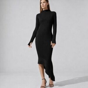 Carbon38 Ribbed Asymmetrical Dress Black Small